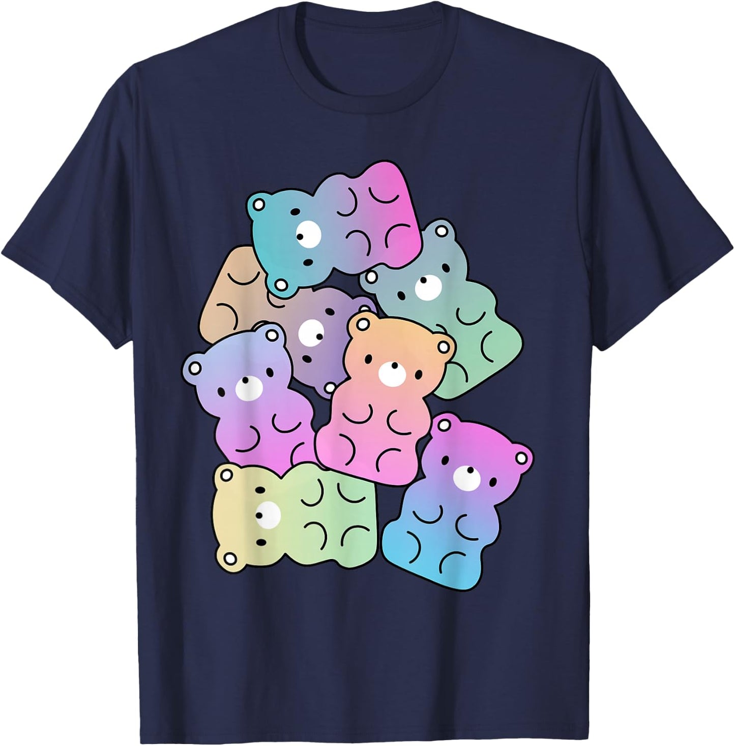 Rainbow Gummy Bear Design Kawaii Aesthetic Teens T-Shirt - T-Shirt | Navy