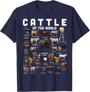 Cow Shirt Cattle Of The World Types Of Cows Funny Farmer T-Shirt - T-Shirt | Navy