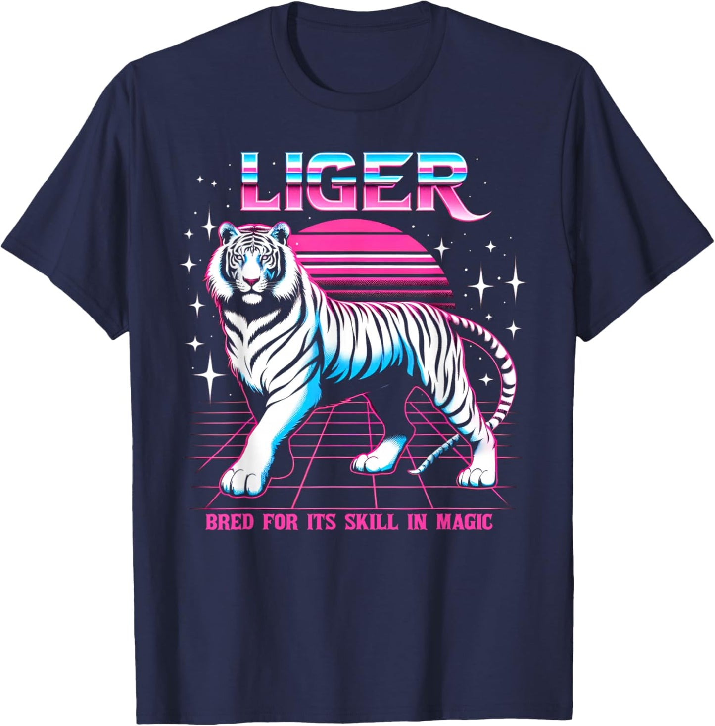 Liger Retro Vintage Tiger Lion Magic Beast Graphic T-Shirt - T-Shirt | Navy