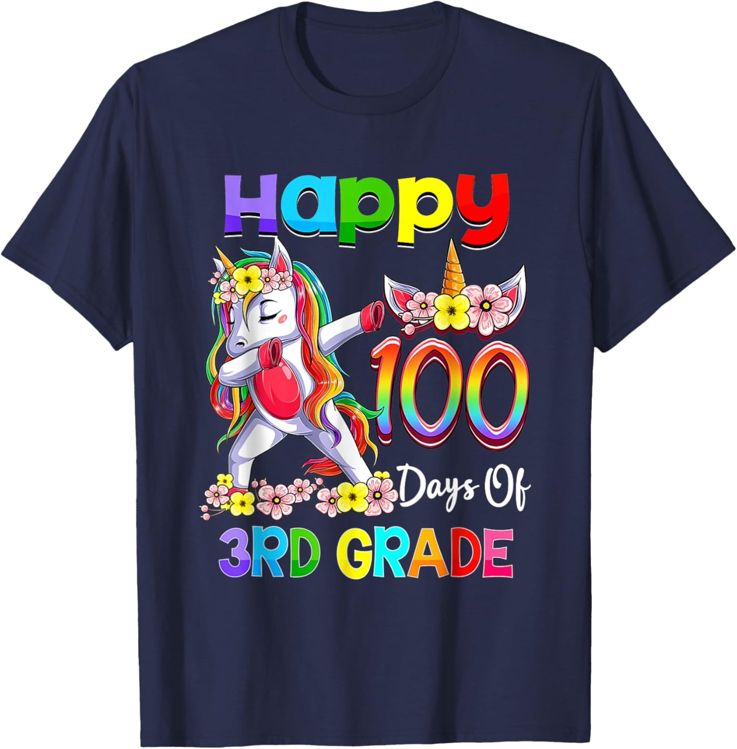 Dabbing Unicorn 100th Day Of School 3rd Grade Girls Teacher T-Shirt - T-Shirt | Navy