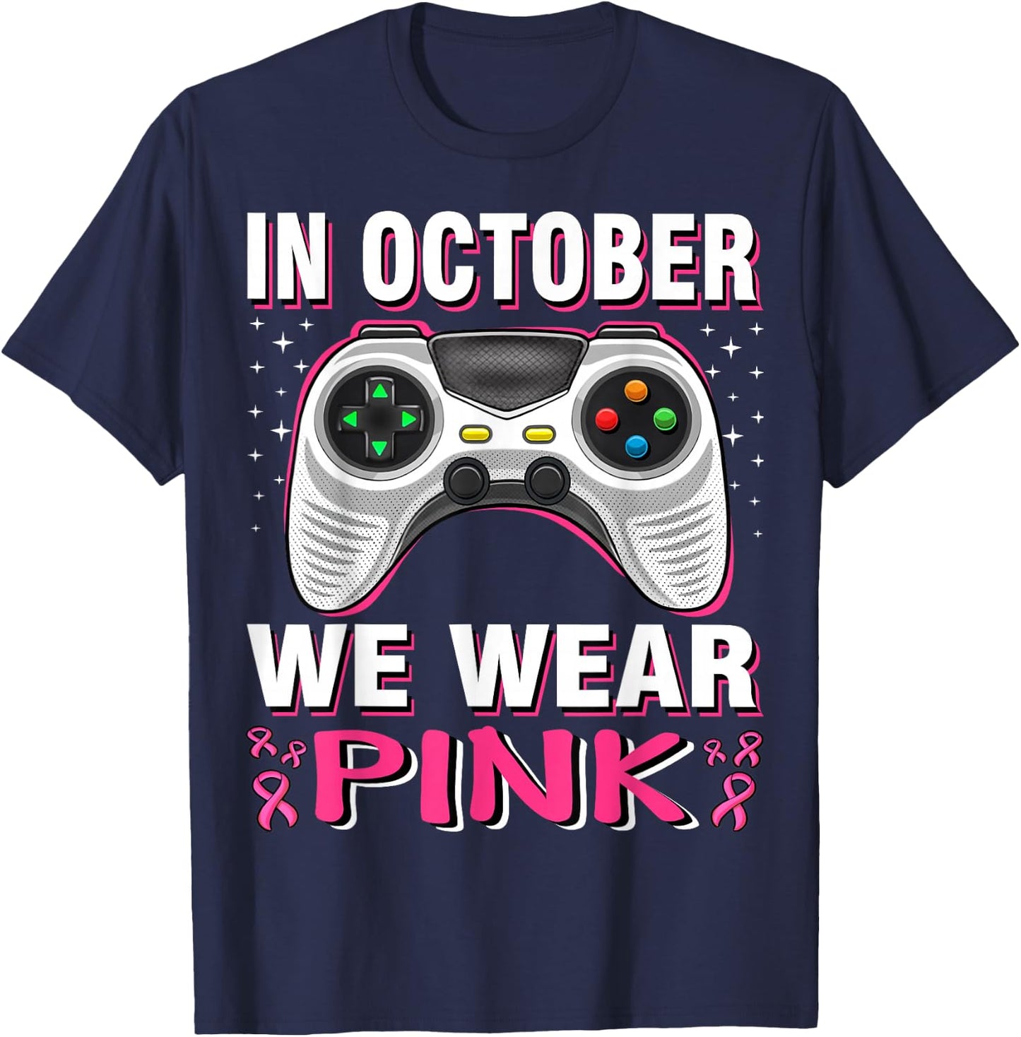 In October We Wear Pink Breast Cancer Gaming Kids Boys Youth T-Shirt - T-Shirt | Navy
