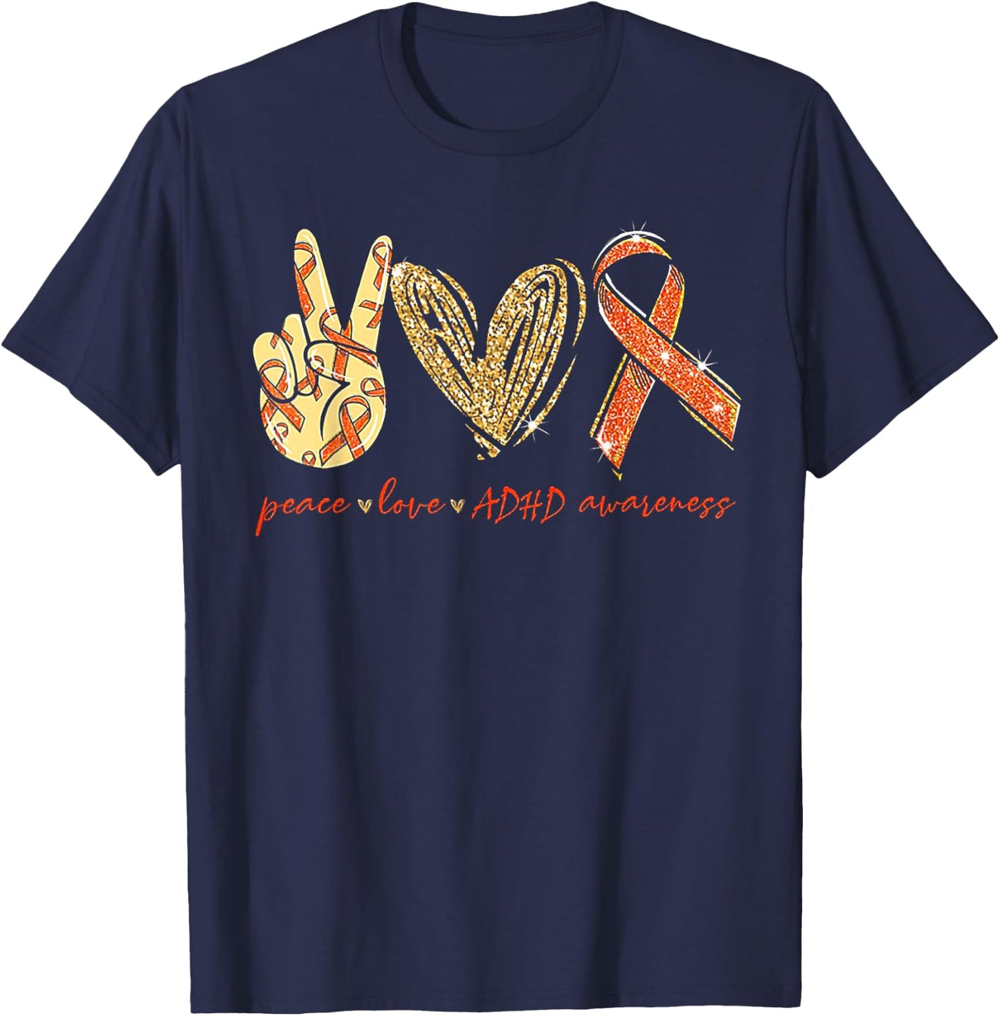 Peace Love Cure ADHD Awareness T-Shirt - T-Shirt | Navy