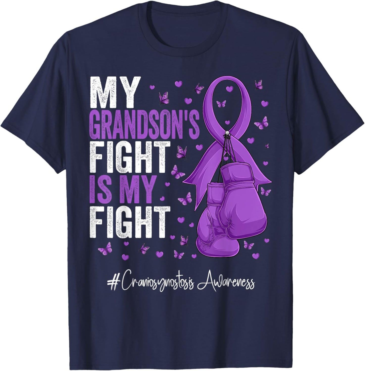 Purple Ribbon Grandson Craniosynostosis Awareness T-Shirt - T-Shirt | Navy