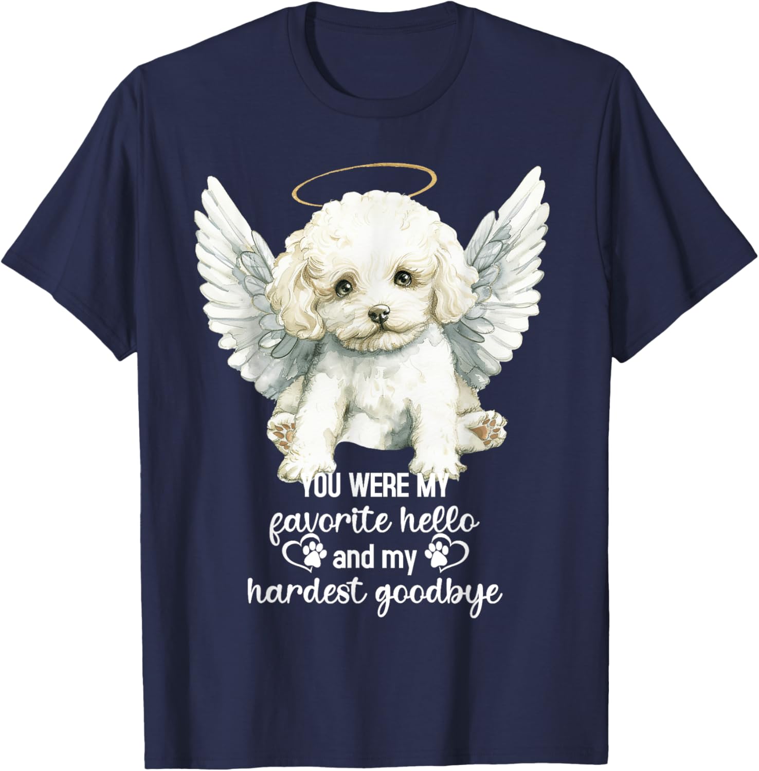 Bichon Frise Dog Memorial Angel Paw Prints Wings Pet Loss Women Kids T-Shirt - T-Shirt | Navy