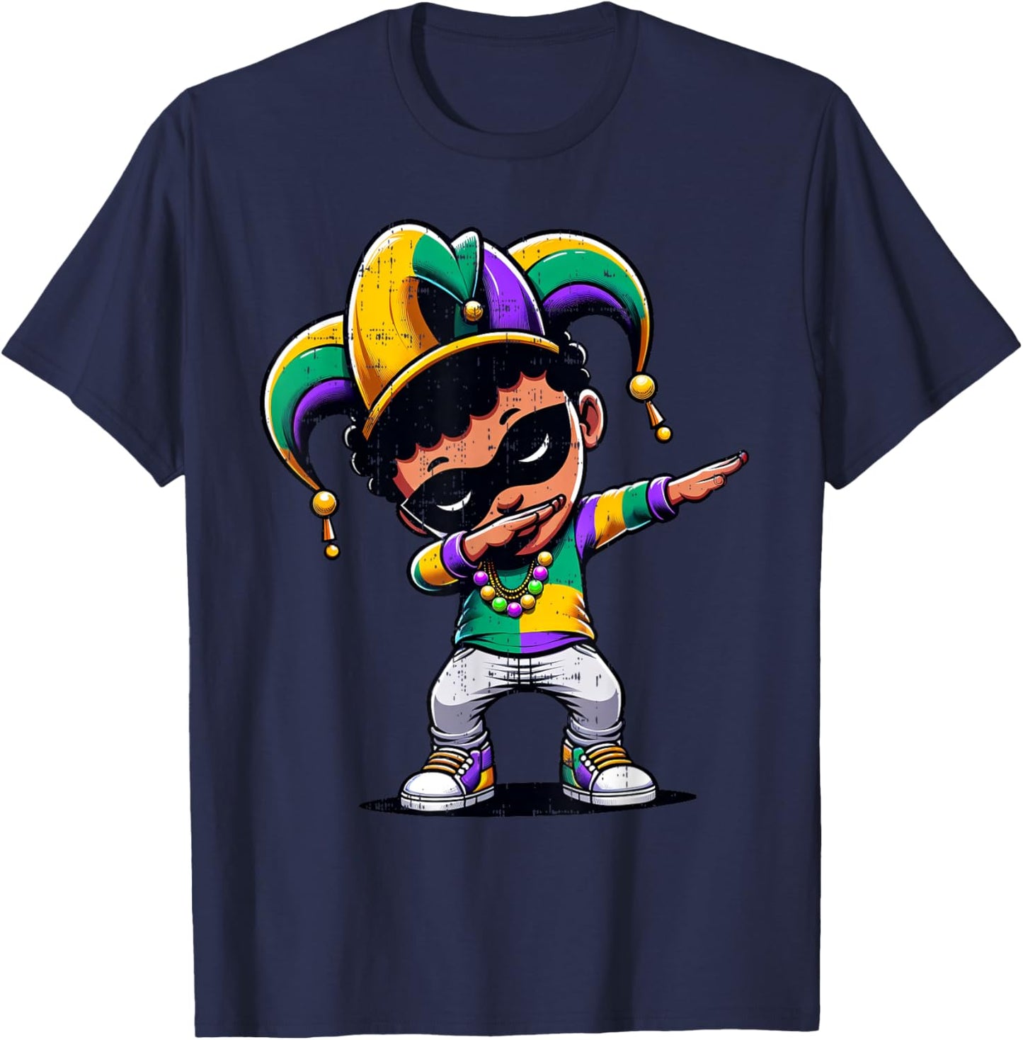 Mardi Gras Dabbing Boy Black Funny Outfit Jester Hat Kids T-Shirt - T-Shirt | Navy