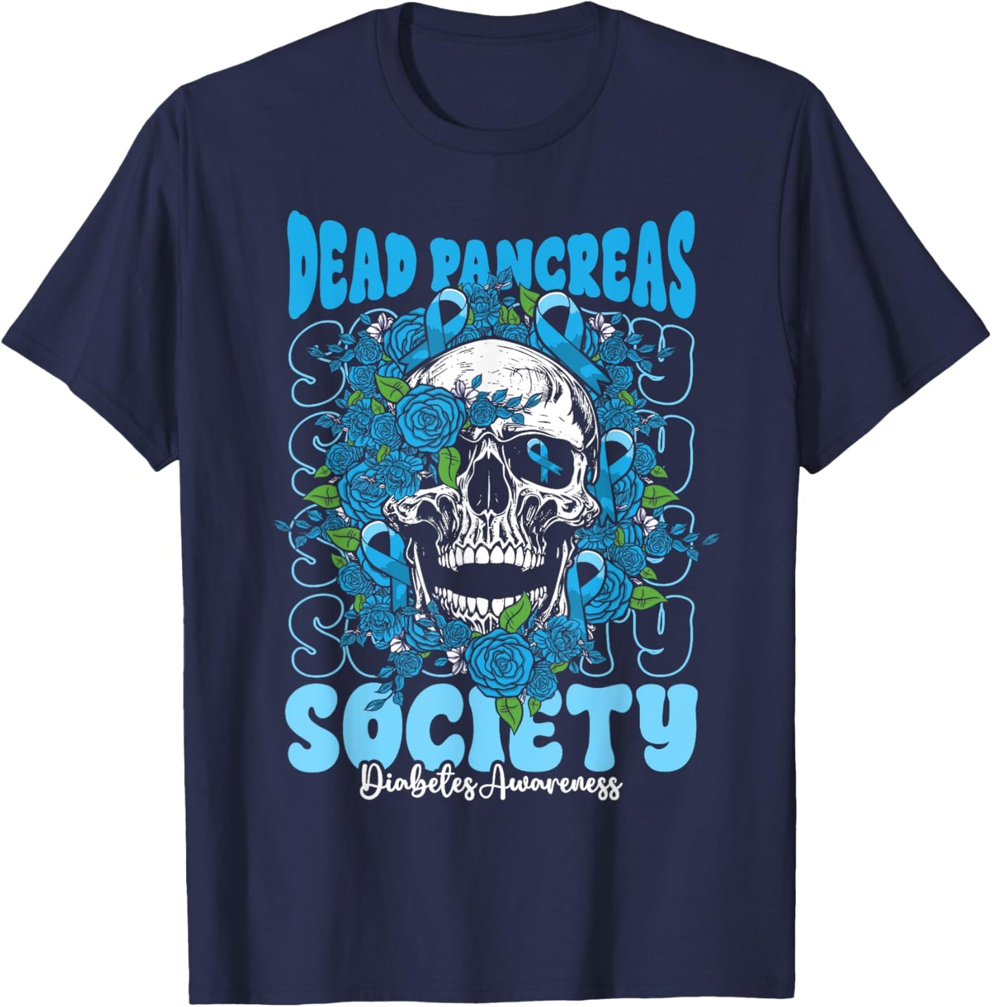 Diabetes Awareness Dead Pancreas Society Skull Halloween T-Shirt - T-Shirt | Navy