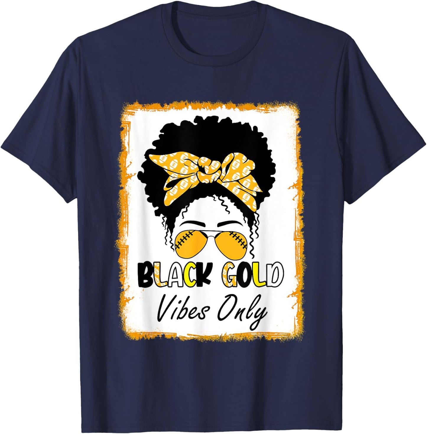 Black Gold Vibes Only Football Women Leopard Football T-Shirt - T-Shirt | Navy