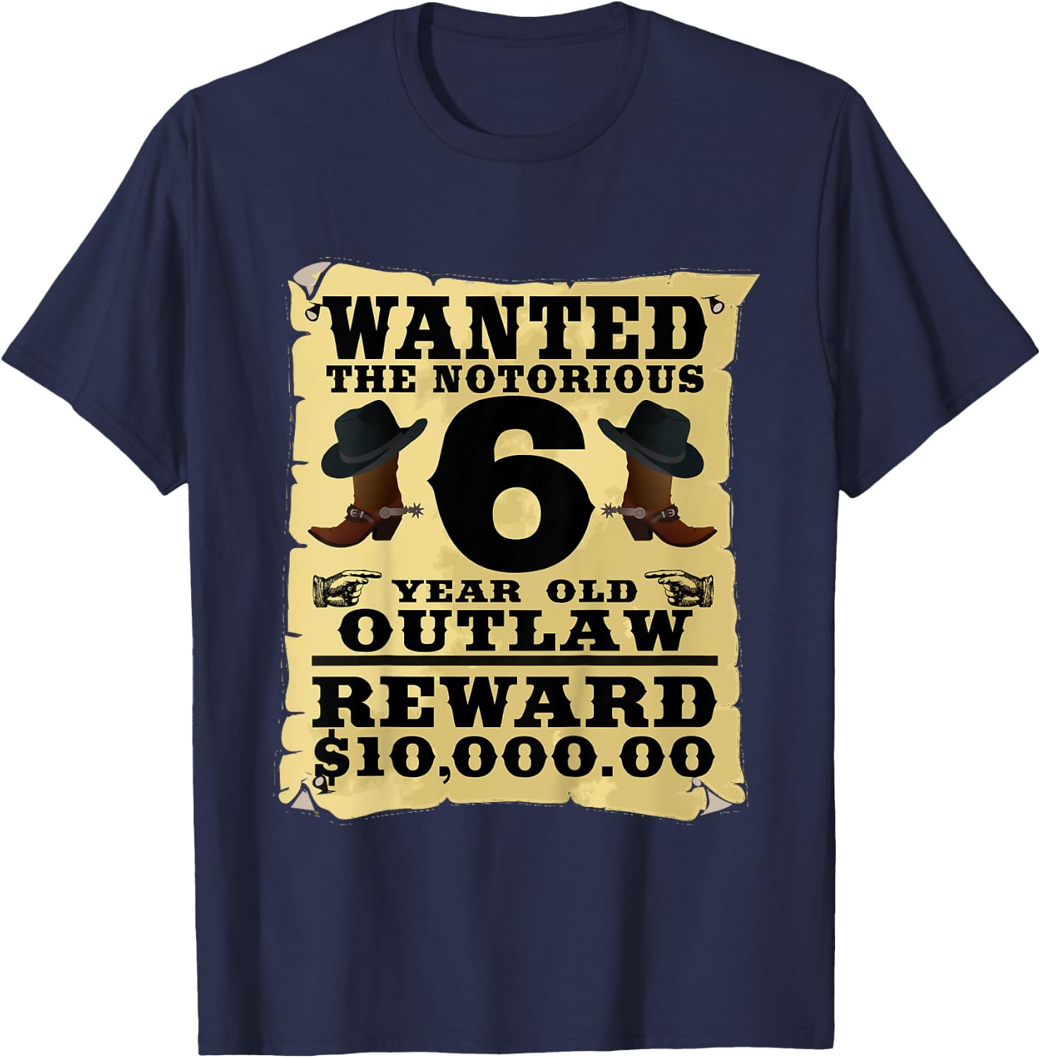 Kids 6 Year Old Cowboy Birthday Party Wild West Western 6th Gift T-Shirt - T-Shirt | Navy