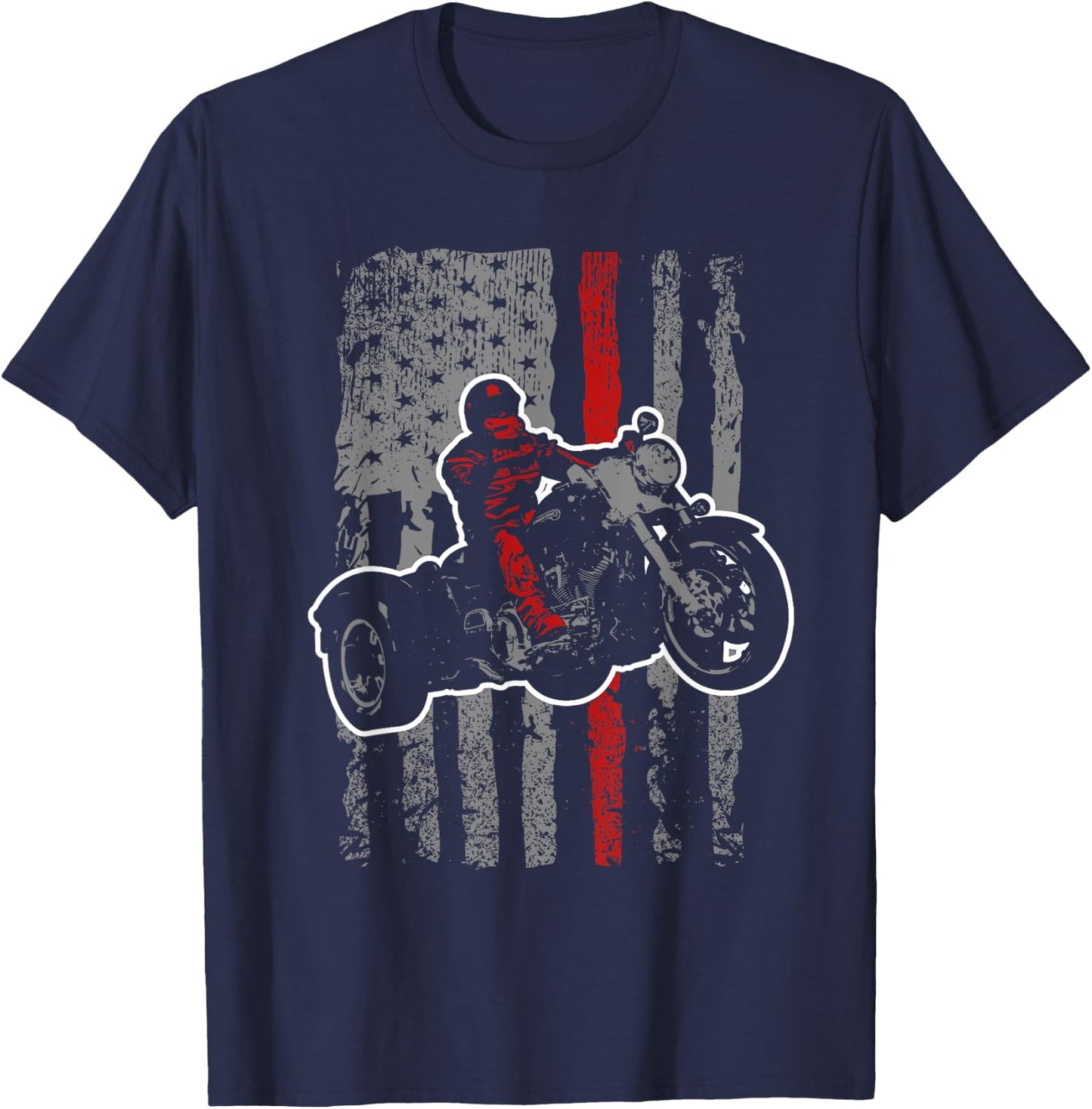 USA Flag Trike Bike Men's Motorcycle Trike Rider Triker T-Shirt - T-Shirt | Navy