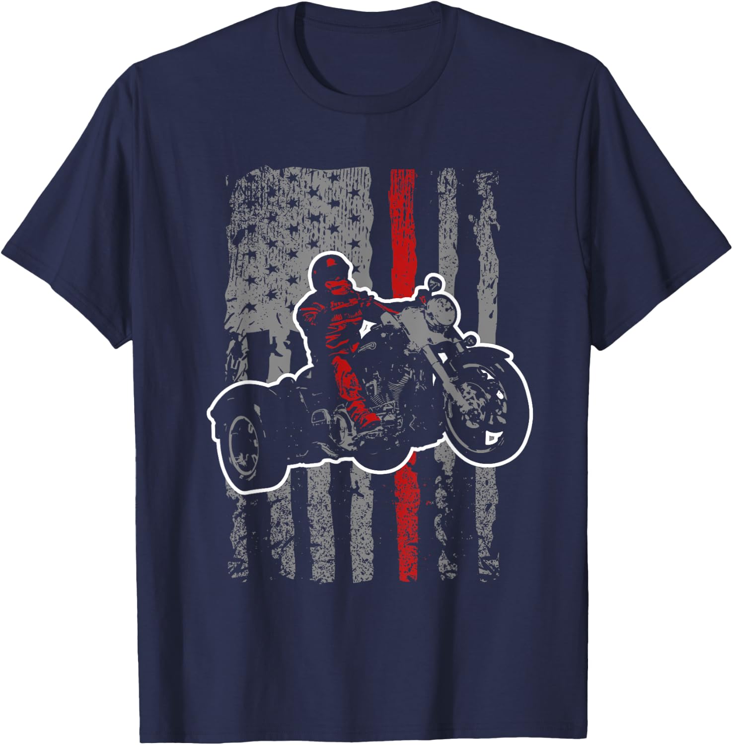 USA Flag Trike Bike Men's Motorcycle Trike Rider Triker T-Shirt - T-Shirt | Navy