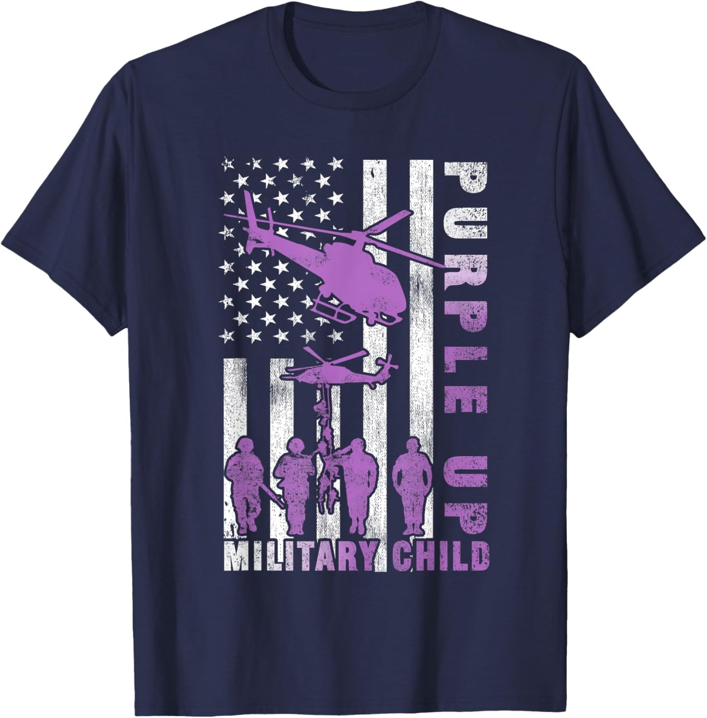 Military Child Purple Up Shirt American Flag Helicopter Kids T-Shirt - T-Shirt | Navy