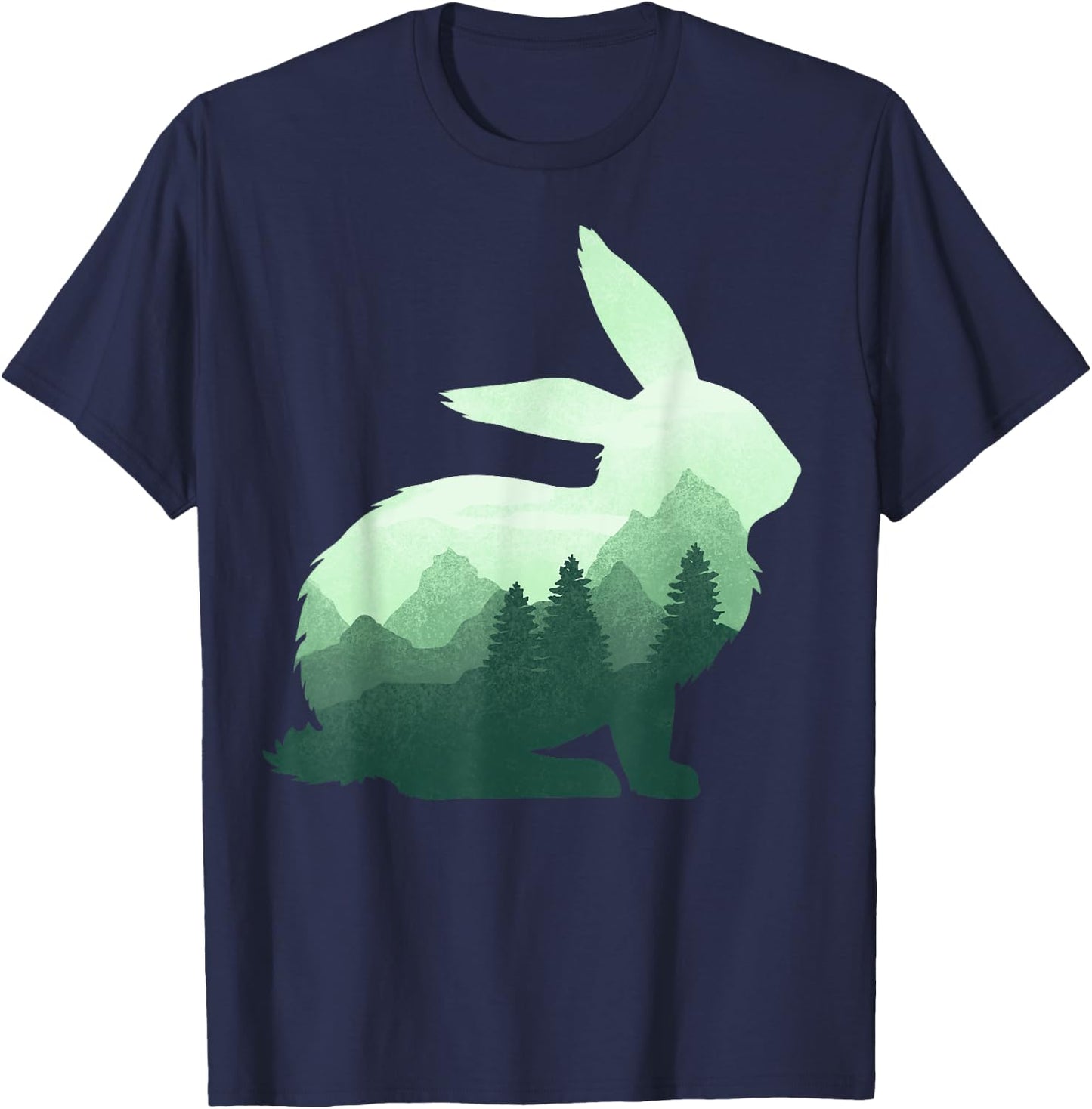 Rabbit Bunny Hare Double Exposure Surreal Wildlife Animal T-Shirt - T-Shirt | Navy