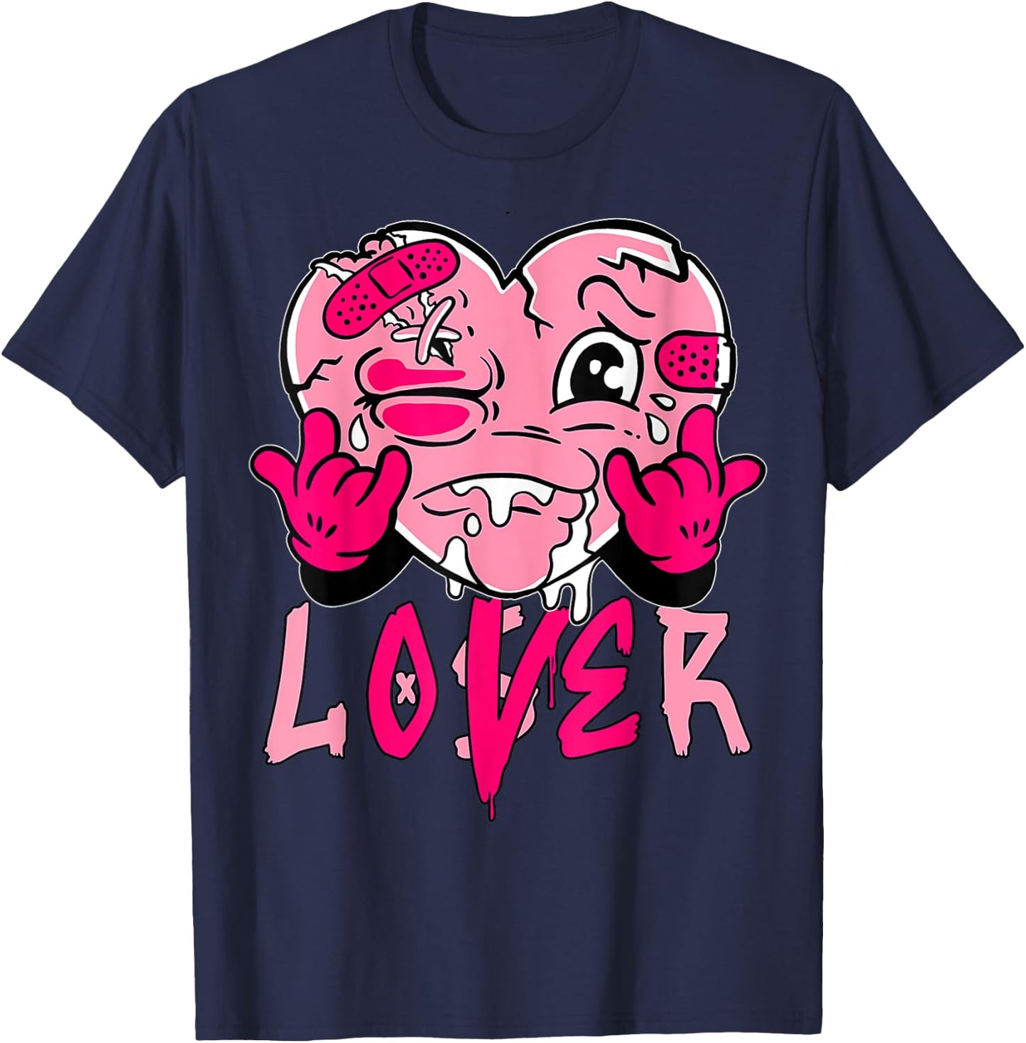 Pink Loser Lover Pink Drip Heart Matching Women T-Shirt - T-Shirt | Navy