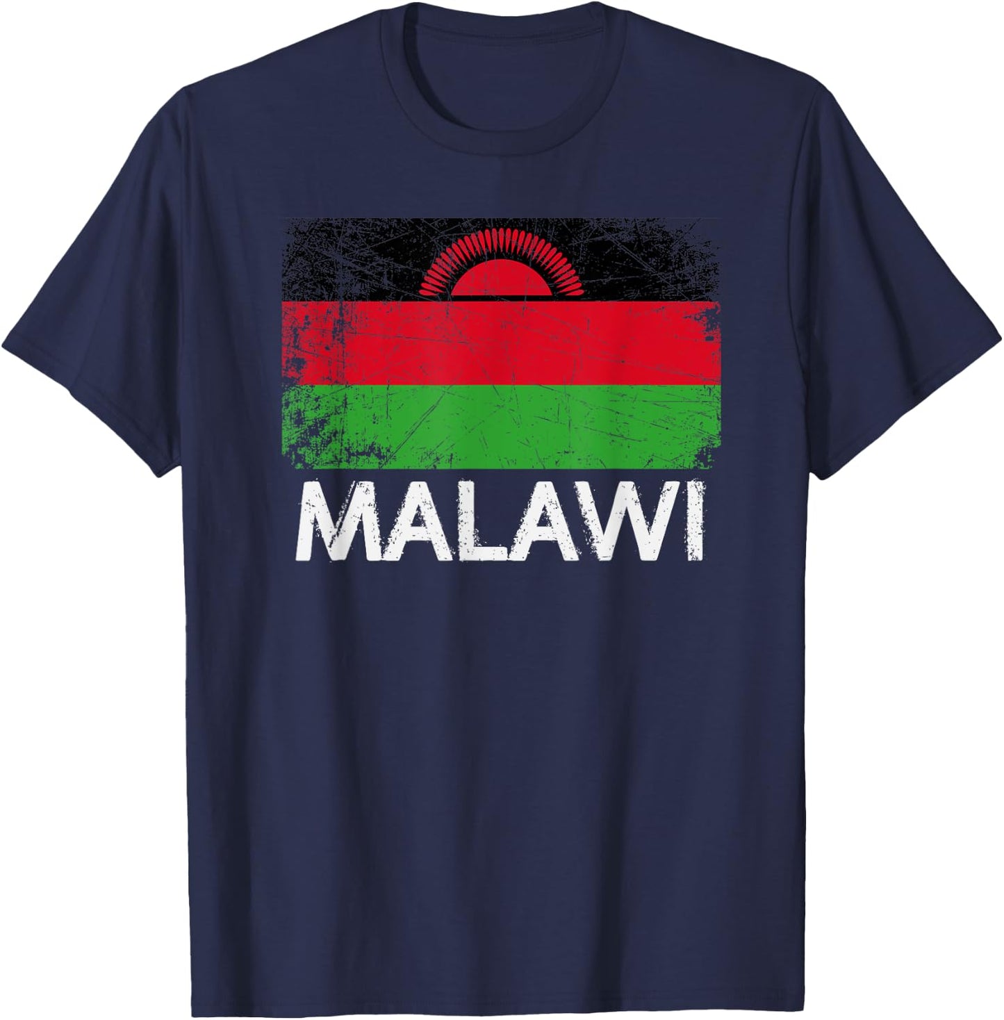Malawian Flag | Vintage Made In Malawi Gift T-Shirt - T-Shirt | Navy