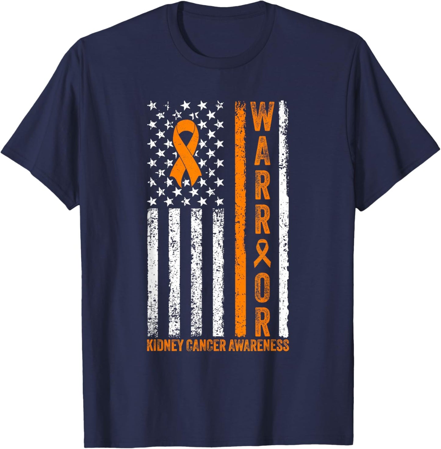Kidney Cancer Warrior Kidney Cancer Awareness American Flag T-Shirt - T-Shirt | Navy