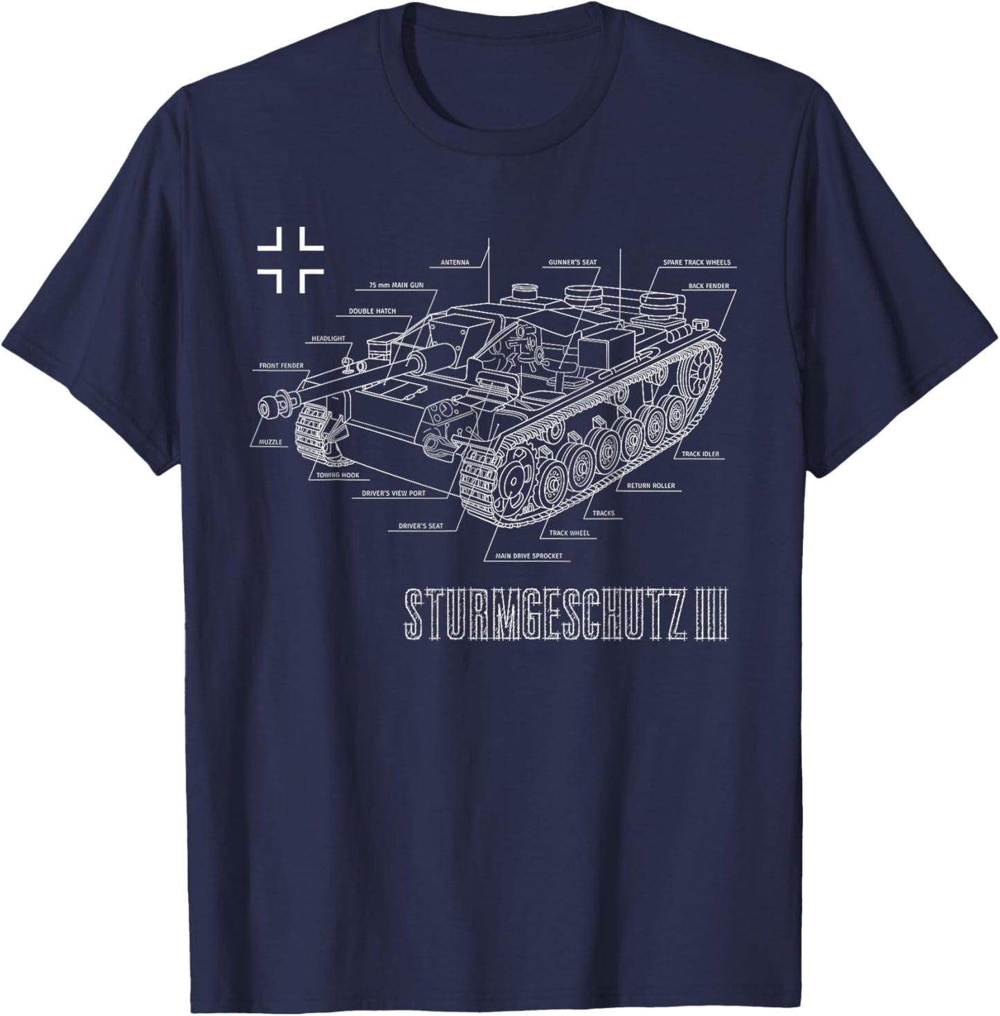 World War 2 Army German Tank StuG III Ausf. G Blueprint T-Shirt - T-Shirt | Navy