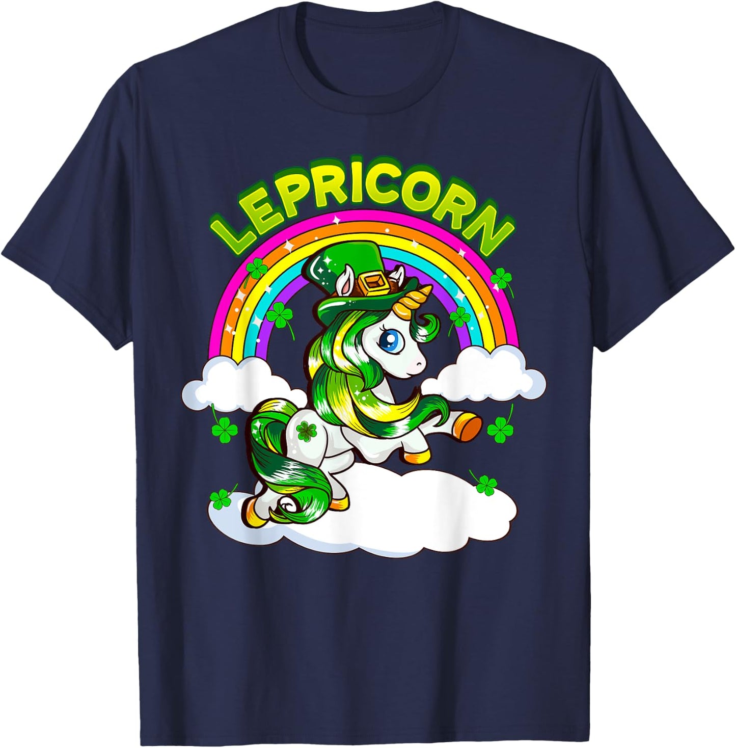 St Patricks Day Girls Unicorn Irish Lepricorn Girls Women T-Shirt - T-Shirt | Navy