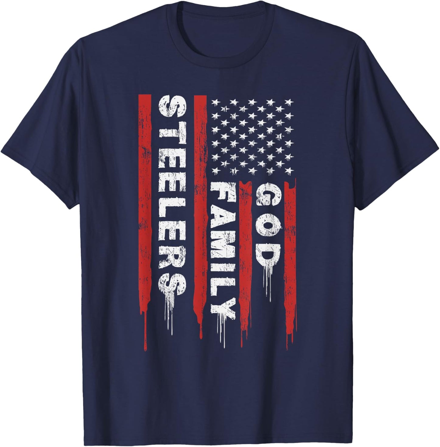 This Pro Us Flag God Family Steelers T-Shirt - T-Shirt | Navy