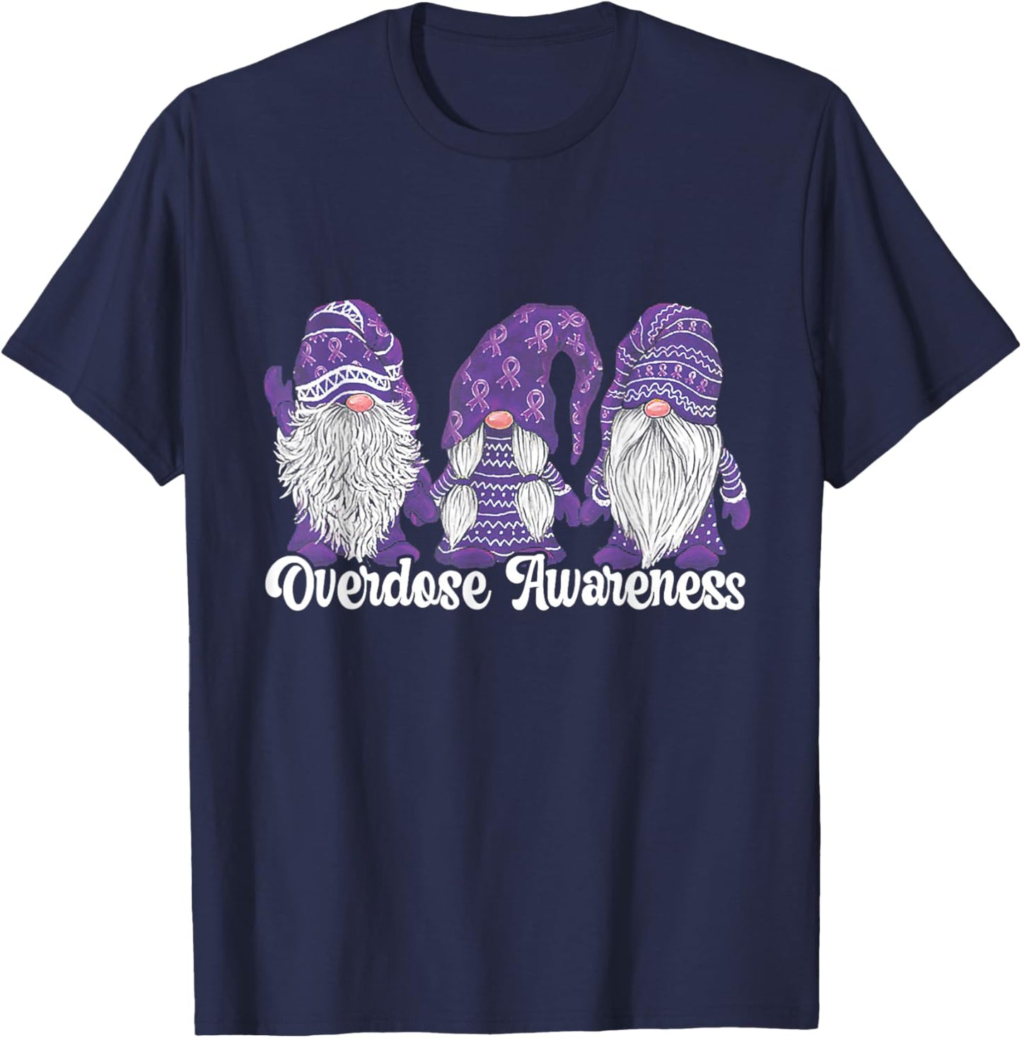 Overdose Awareness Purple Ribbon Drug Addiction T-Shirt - T-Shirt | Navy