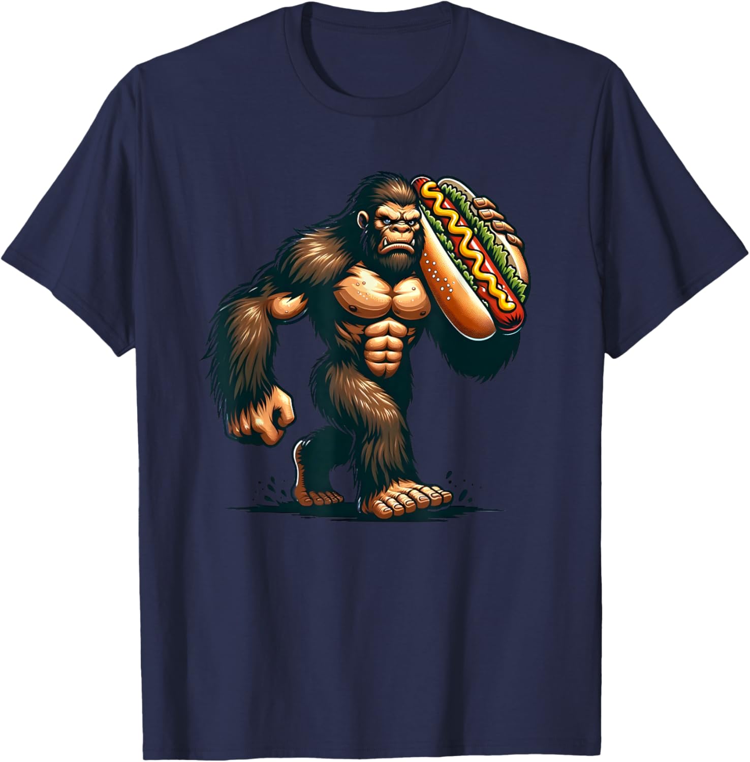 Bigfoot Hotdog Funny Boys Kids Men Sasquatch Food Lovers T-Shirt - T-Shirt | Navy