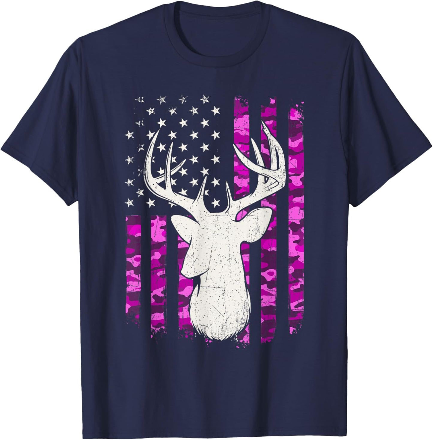 Pink Camouflage Deer - Hunting Lover Wildlife Animal Hunter T-Shirt - T-Shirt | Navy