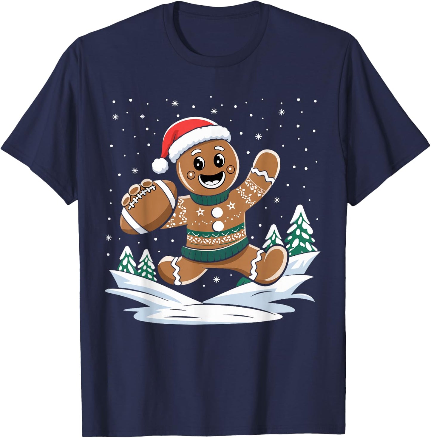 Gingerbread Man Football Ugly Christmas Pajamas Costume T-Shirt - T-Shirt | Navy