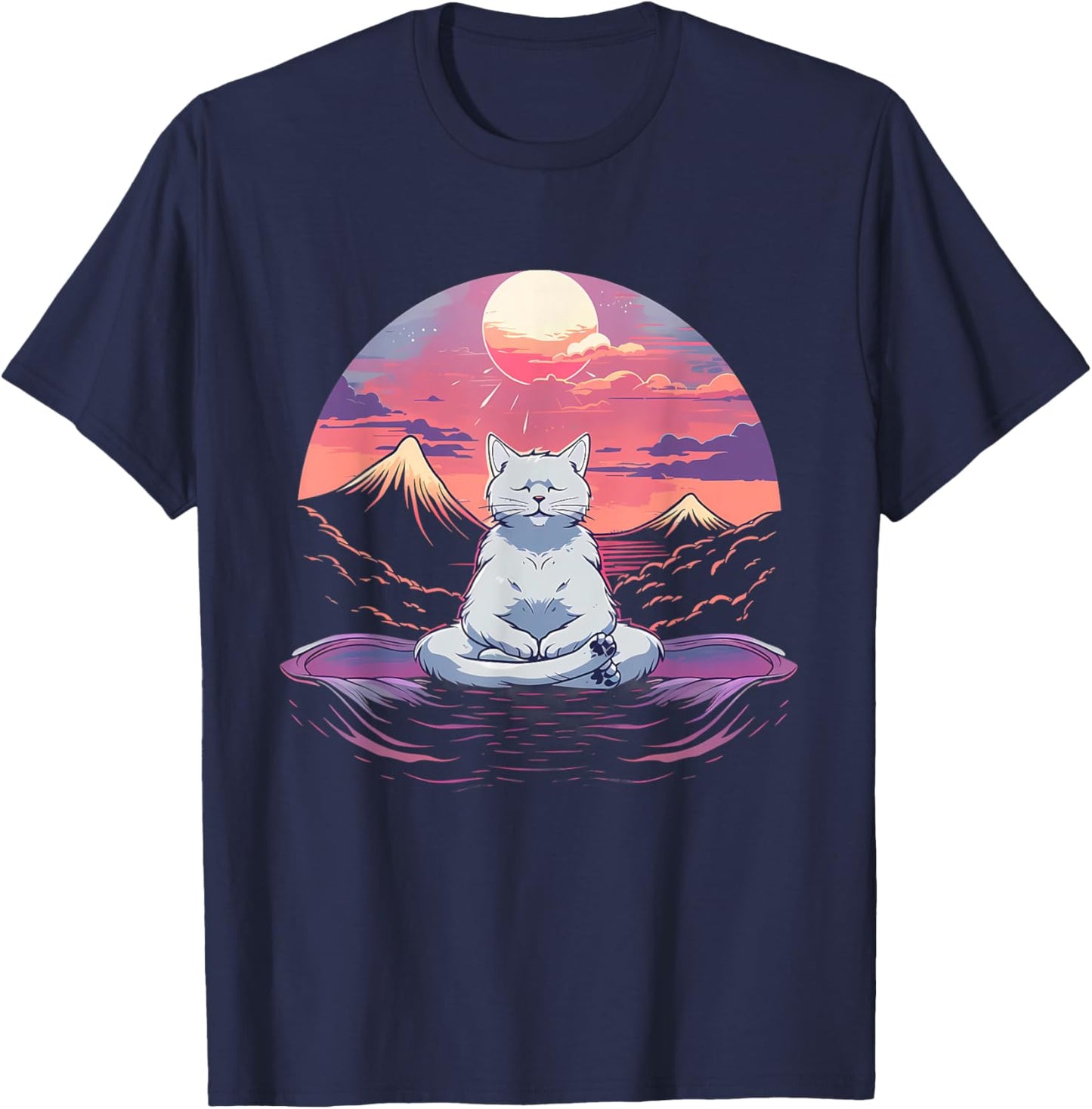 Cat Meditation Nature Buddhist Zen Buddha Hindu Yoga Men Women Kids T-Shirt - T-Shirt | Navy
