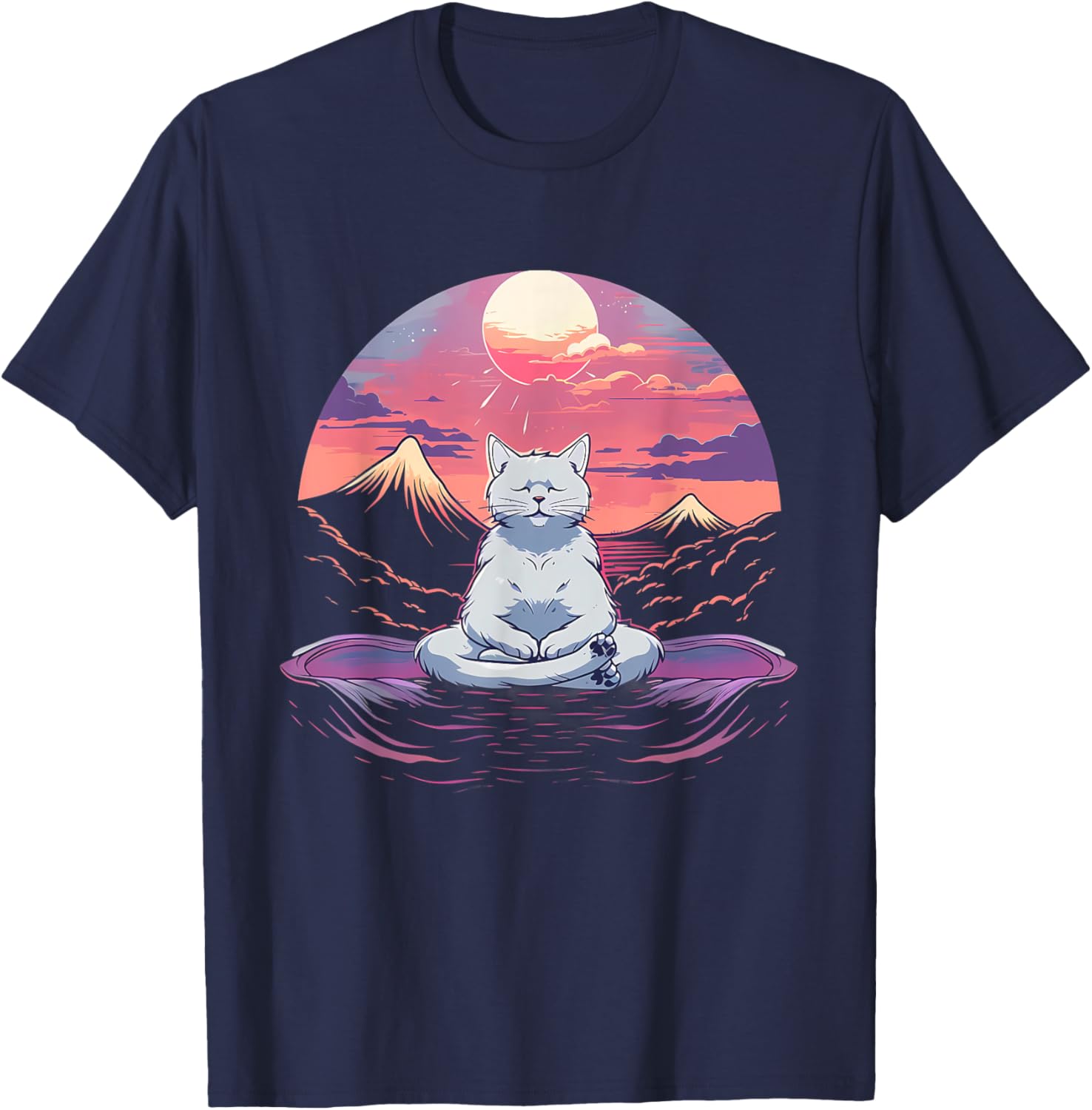 Cat Meditation Nature Buddhist Zen Buddha Hindu Yoga Men Women Kids T-Shirt - T-Shirt | Navy