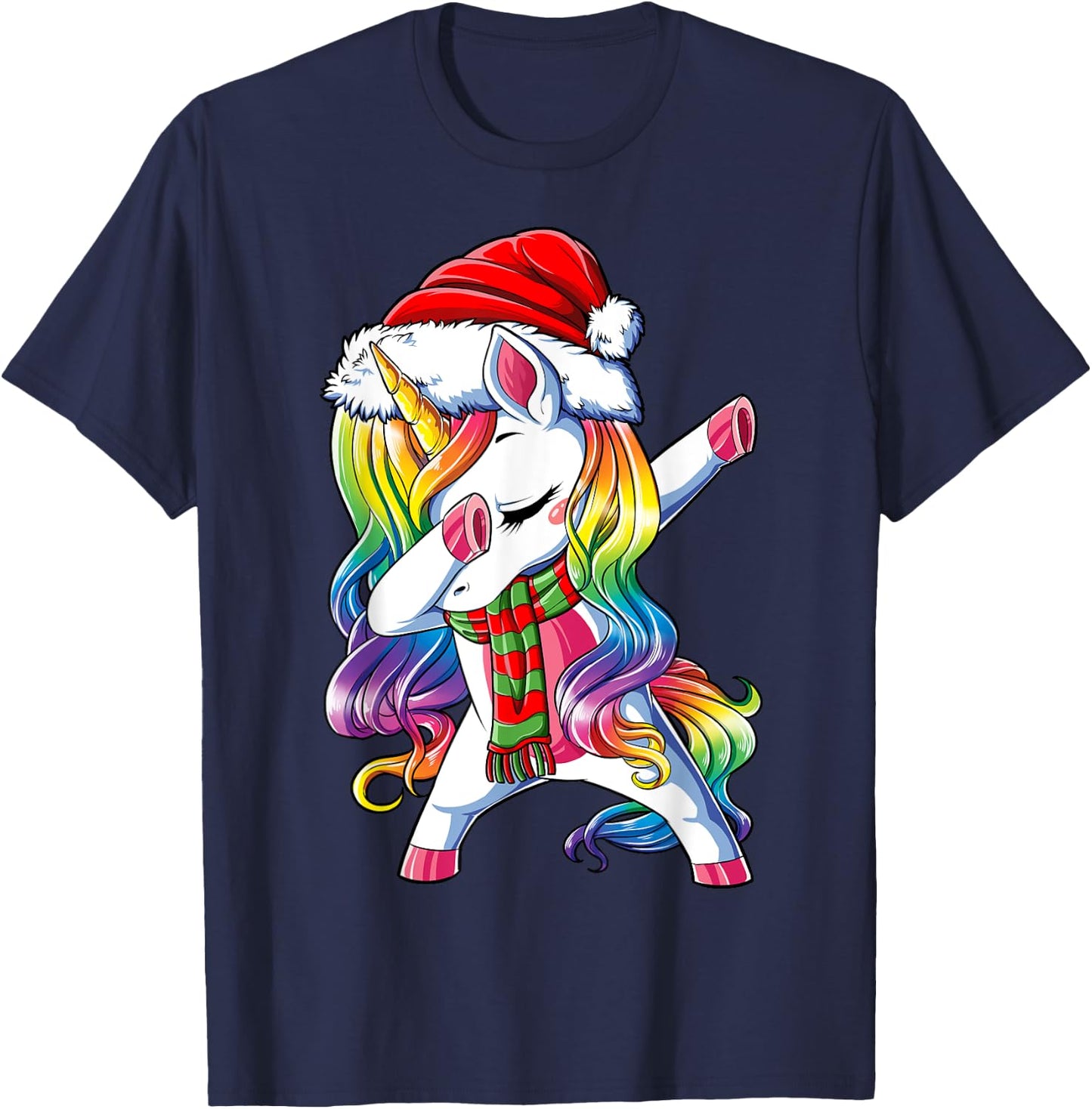 Dabbing Unicorn Santa Christmas Kids Girls Women Xmas Dab T-Shirt - T-Shirt | Navy