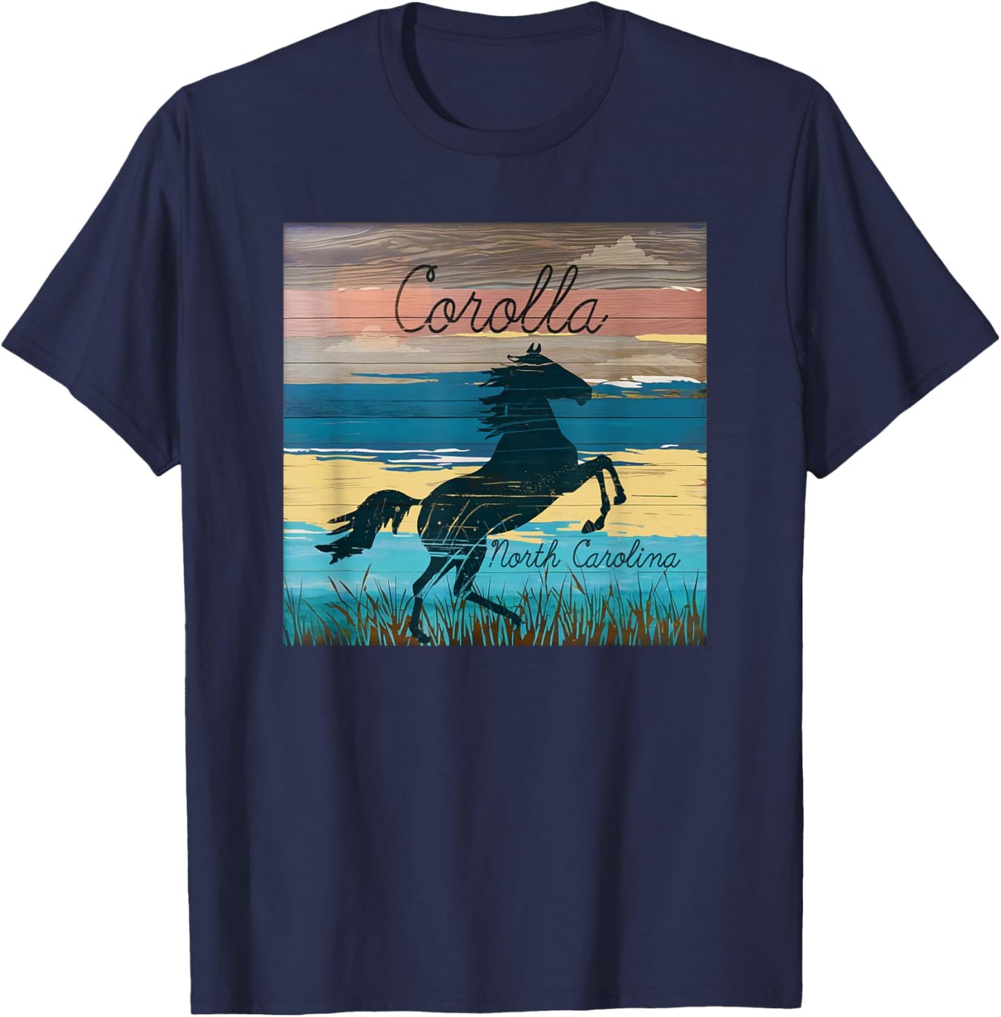 Corolla NC Outer Banks Wild Horses Nautical Coastal Beach T-Shirt - T-Shirt | Navy