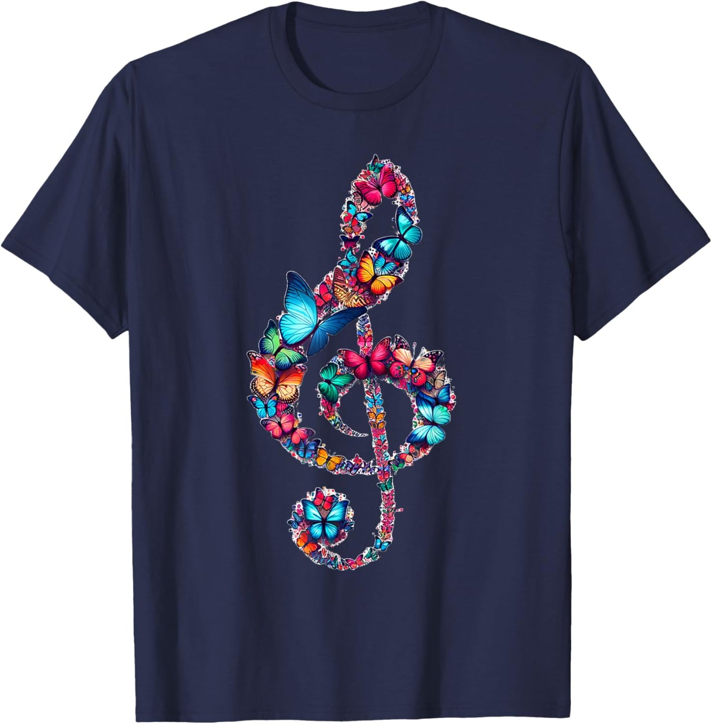 Butterflies Treble Clef Butterfly Musical Note Music T-Shirt - T-Shirt | Navy