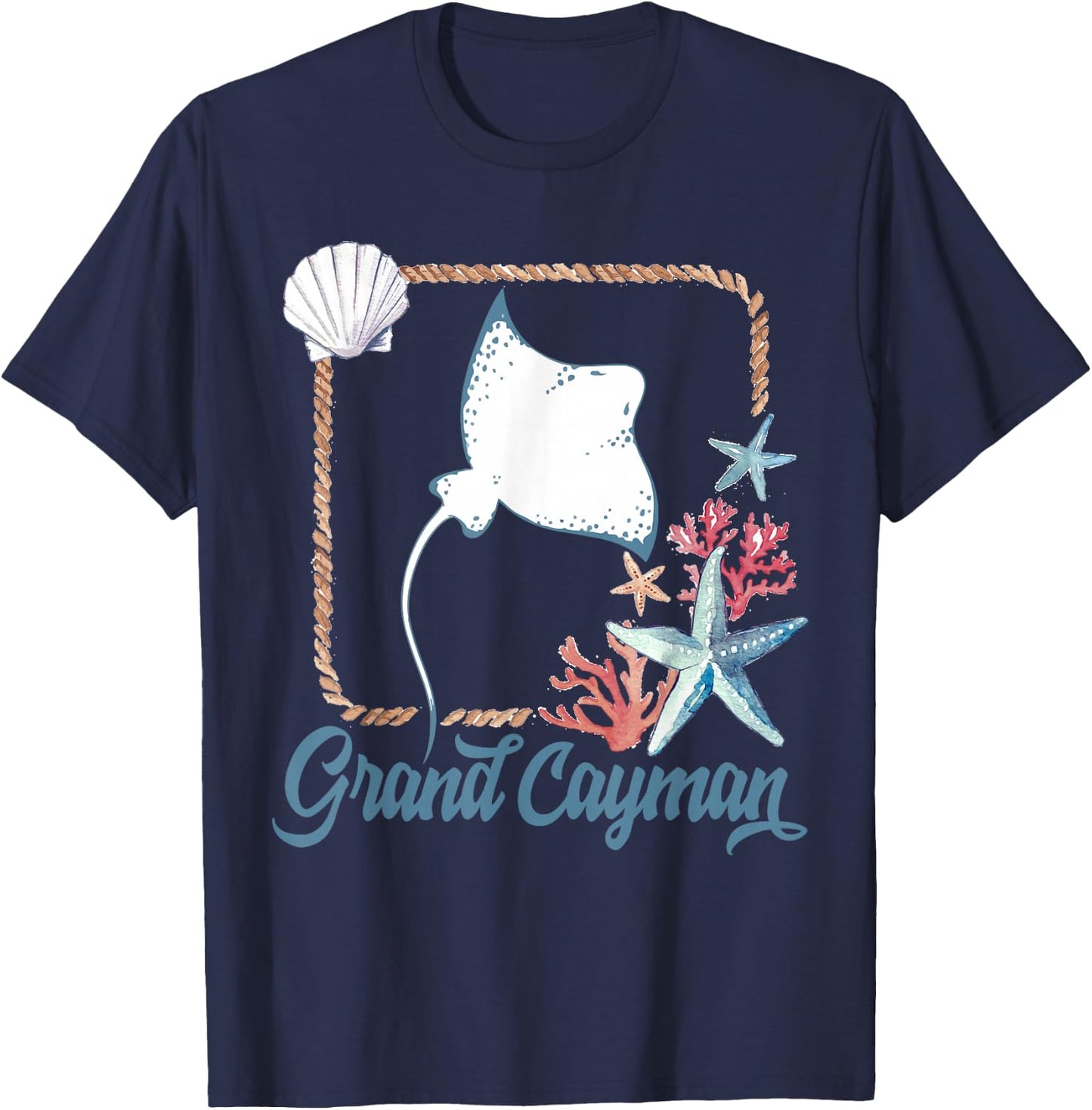 Grand Cayman Islands Turtle Tuna Stingray Blue Souvenir Gift T-Shirt - T-Shirt | Navy