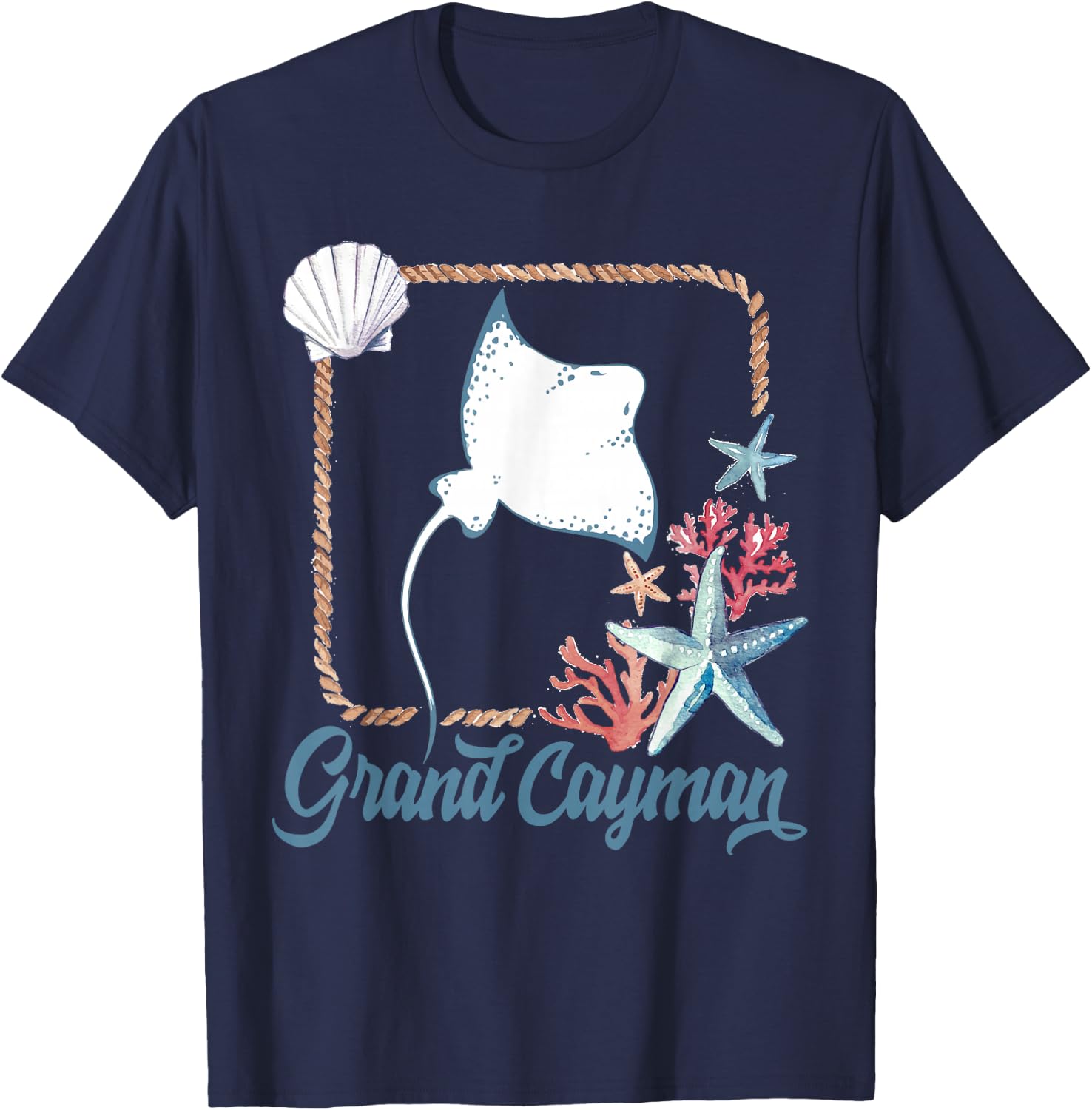 Grand Cayman Islands Turtle Tuna Stingray Blue Souvenir Gift T-Shirt - T-Shirt | Navy