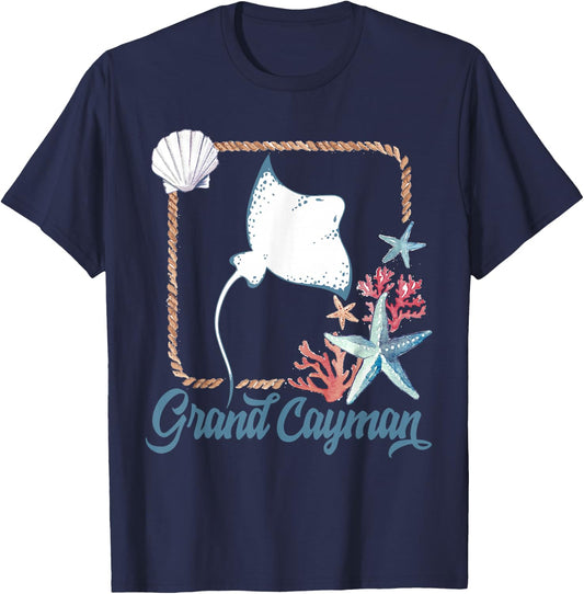 Grand Cayman Islands Turtle Tuna Stingray Blue Souvenir Gift T-Shirt - T-Shirt | Navy