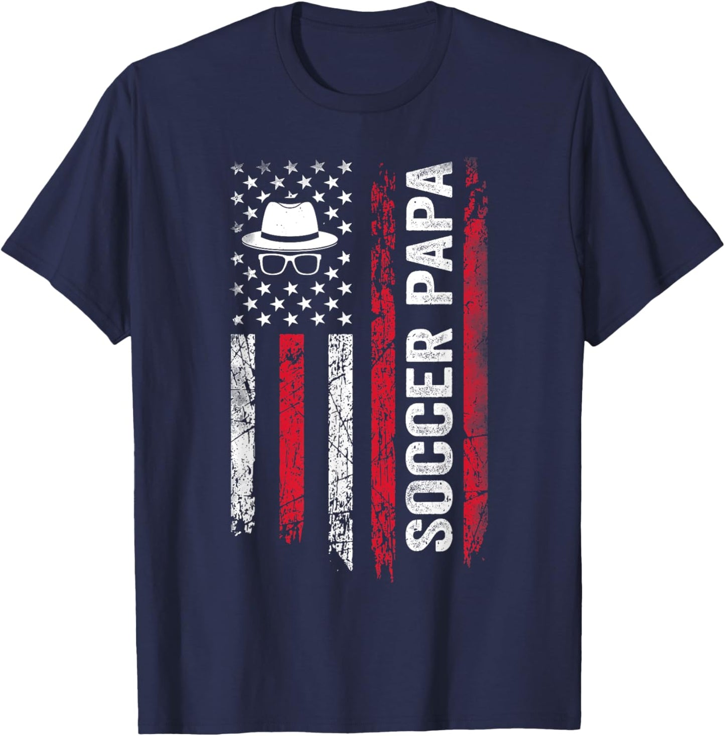 Soccer Papa - American Flag Football Player Fathers Day Dad T-Shirt - T-Shirt | Navy