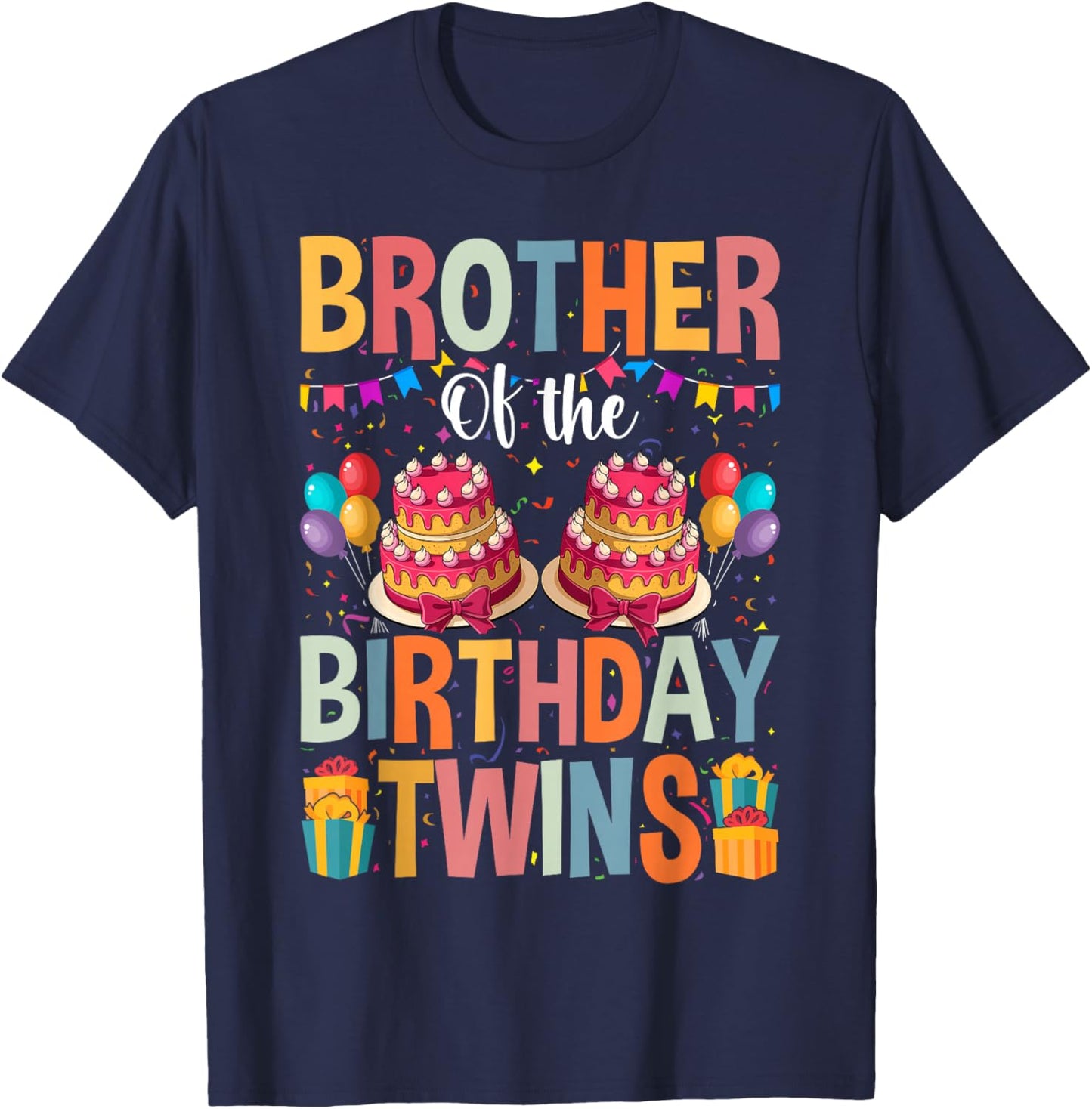 Brother Of The Birthday Twins Kids Big Brother Of Twins Bday T-Shirt - T-Shirt | Navy
