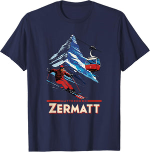 Matterhorn Ski Fun in Zermatt Alps Switzerland T-Shirt - T-Shirt | Navy