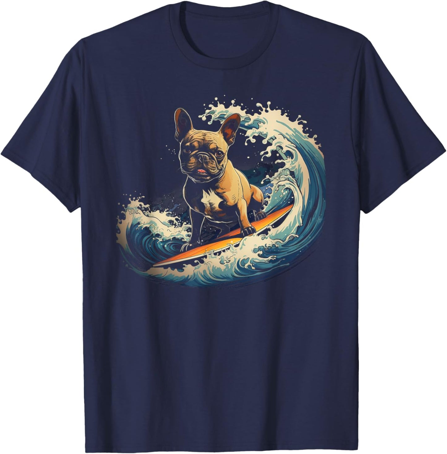 French Bulldog Surfing Funny Women Kids T-Shirt - T-Shirt | Navy