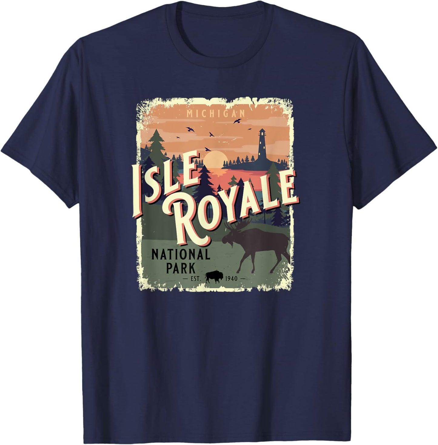 Isle Royale National Park Michigan Vintage Travel Souvenir T-Shirt - T-Shirt | Navy