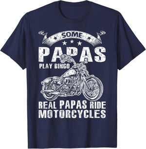 Some Papas Play Bingo Real Papas Ride Motorcycles T-Shirt - T-Shirt | Navy