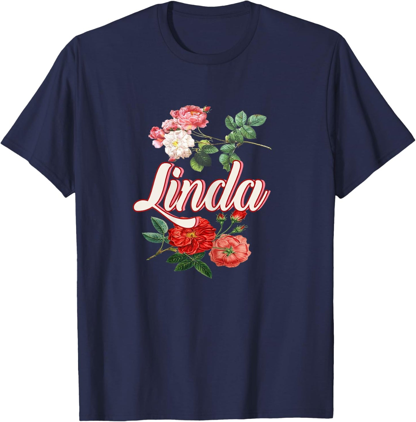 Linda Name With Flowers T-Shirt - T-Shirt | Navy