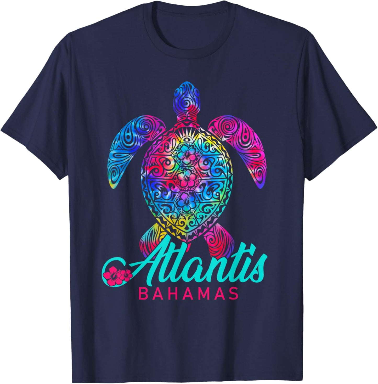 Atlantis Bahamas Vacation Tribal Tie Dye Sea Turtle T-Shirt - T-Shirt | Navy