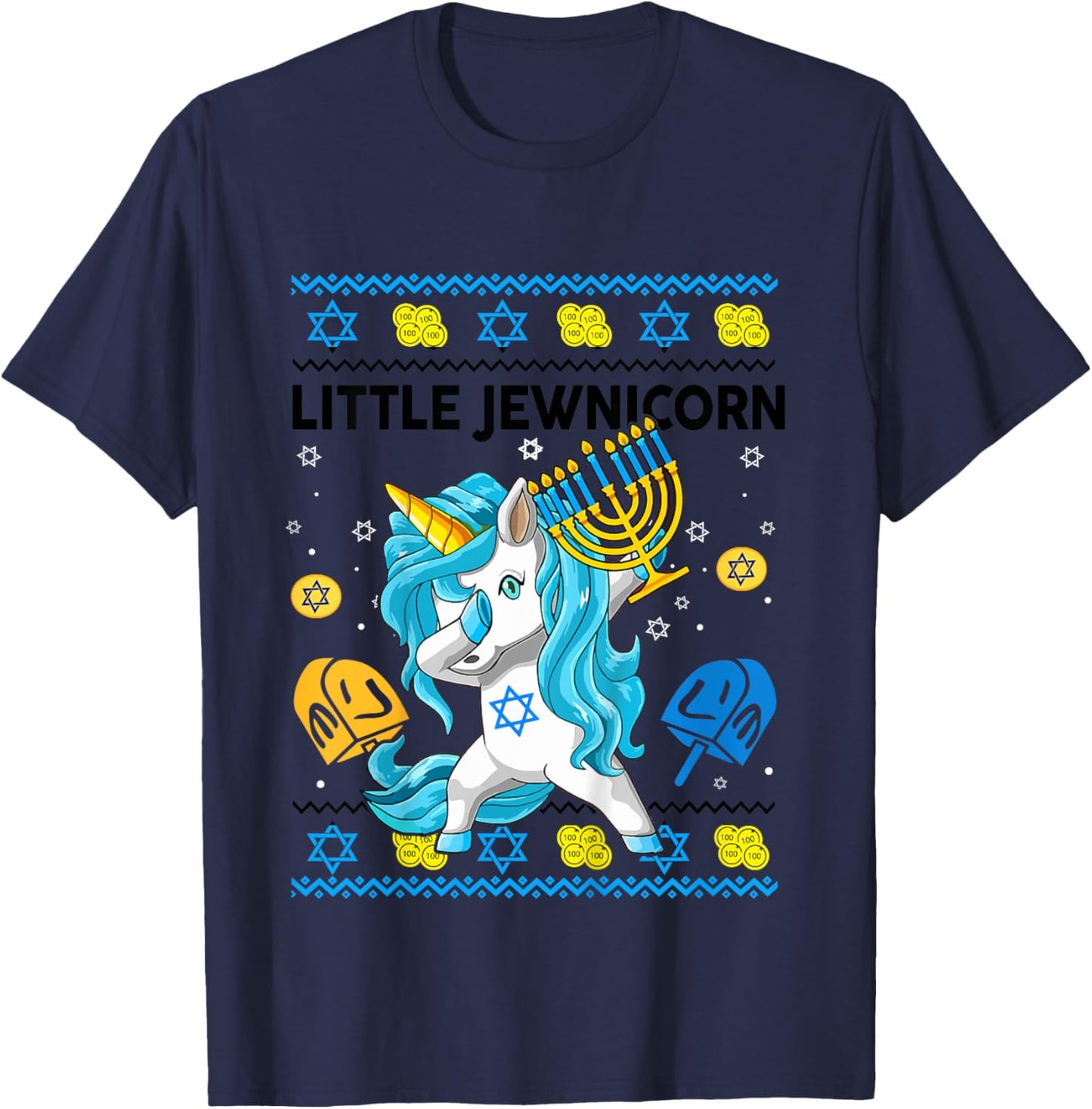 Ugly Hanukkah Sweater Jewnicorn Unicorn Funny Toddler Girl T-Shirt - T-Shirt | Navy