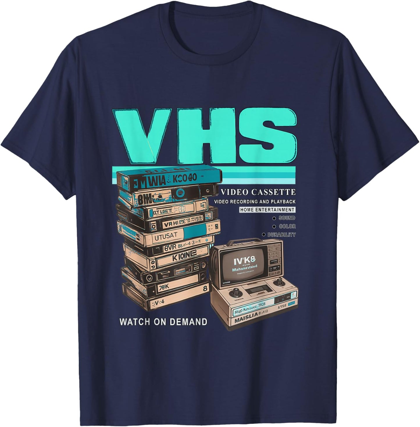Teal Aqua VHS and Chill Teal Aqua Graphic T-Shirt - T-Shirt | Navy