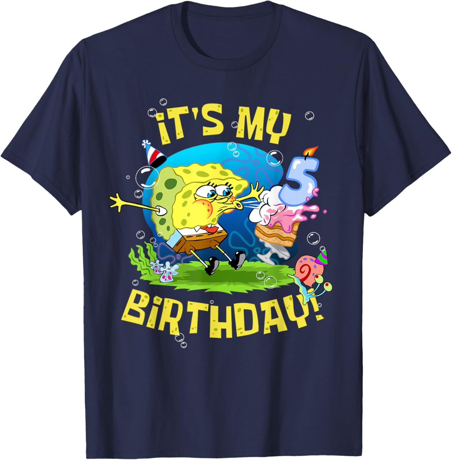 Mademark x SpongeBob SquarePants - Spongebob It's My 5th Birthday Cake B-Day Kids Spongebob T-Shirt - T-Shirt | Navy