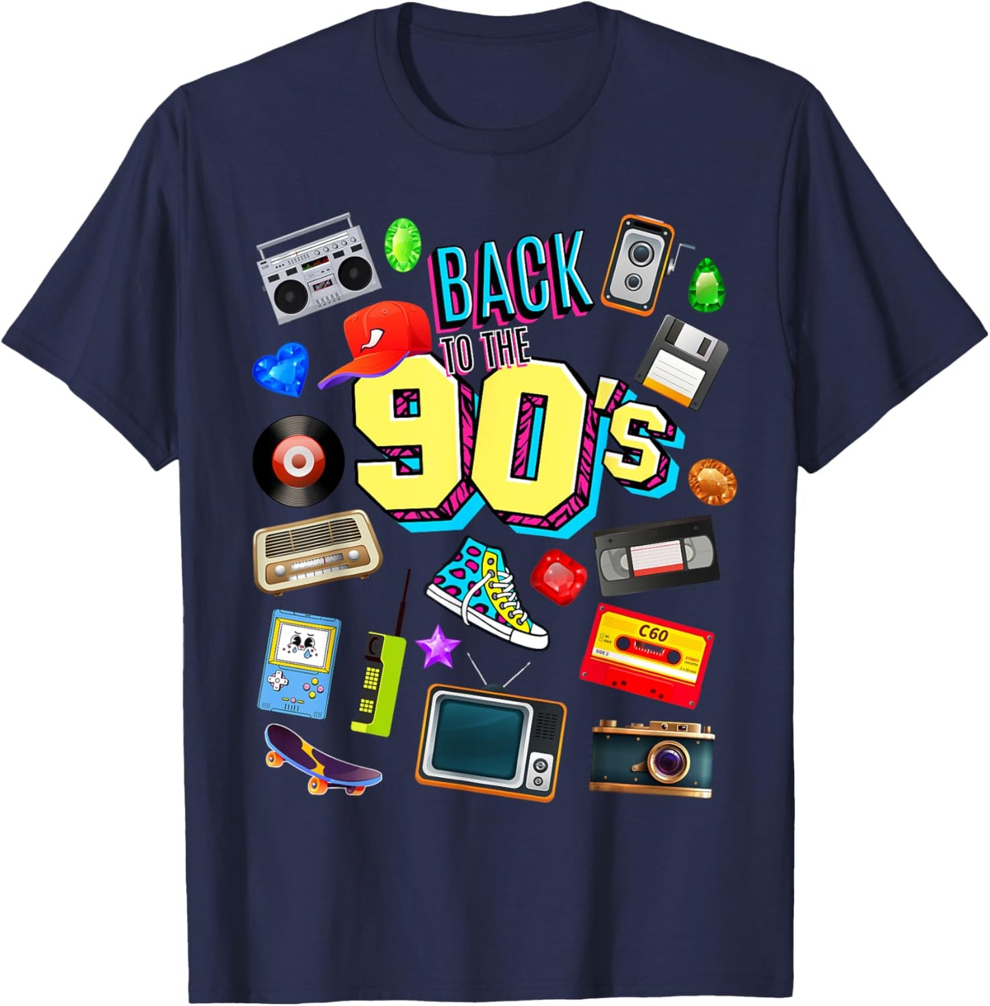 Men's Women's Kids Vintage Retro Back To 90's Graphic Design T-Shirt - T-Shirt | Navy