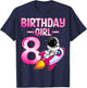 Birthday Girl Kids Astronaut Space 8th Birthday Party T-Shirt - T-Shirt | Navy