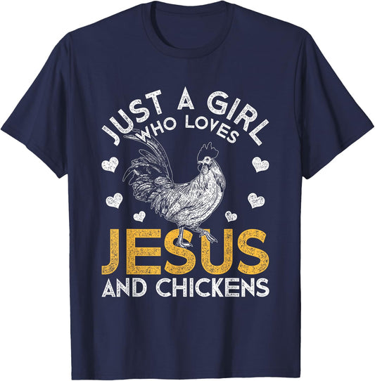 Just A Girl Who Loves Jesus And Chickens Jesus T-Shirt - T-Shirt | Navy