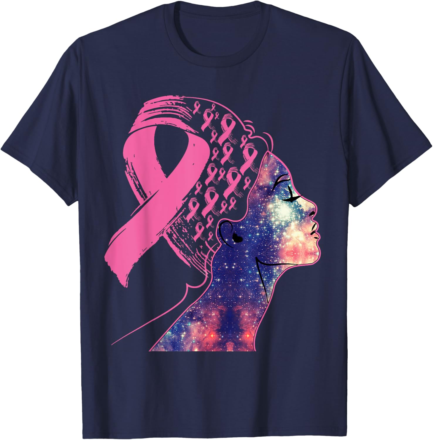 Black Women Queen Stronger Than Breast Cancer Pink Ribbon T-Shirt - T-Shirt | Navy