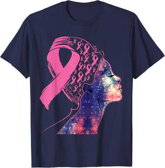 Black Women Queen Stronger Than Breast Cancer Pink Ribbon T-Shirt - T-Shirt | Navy